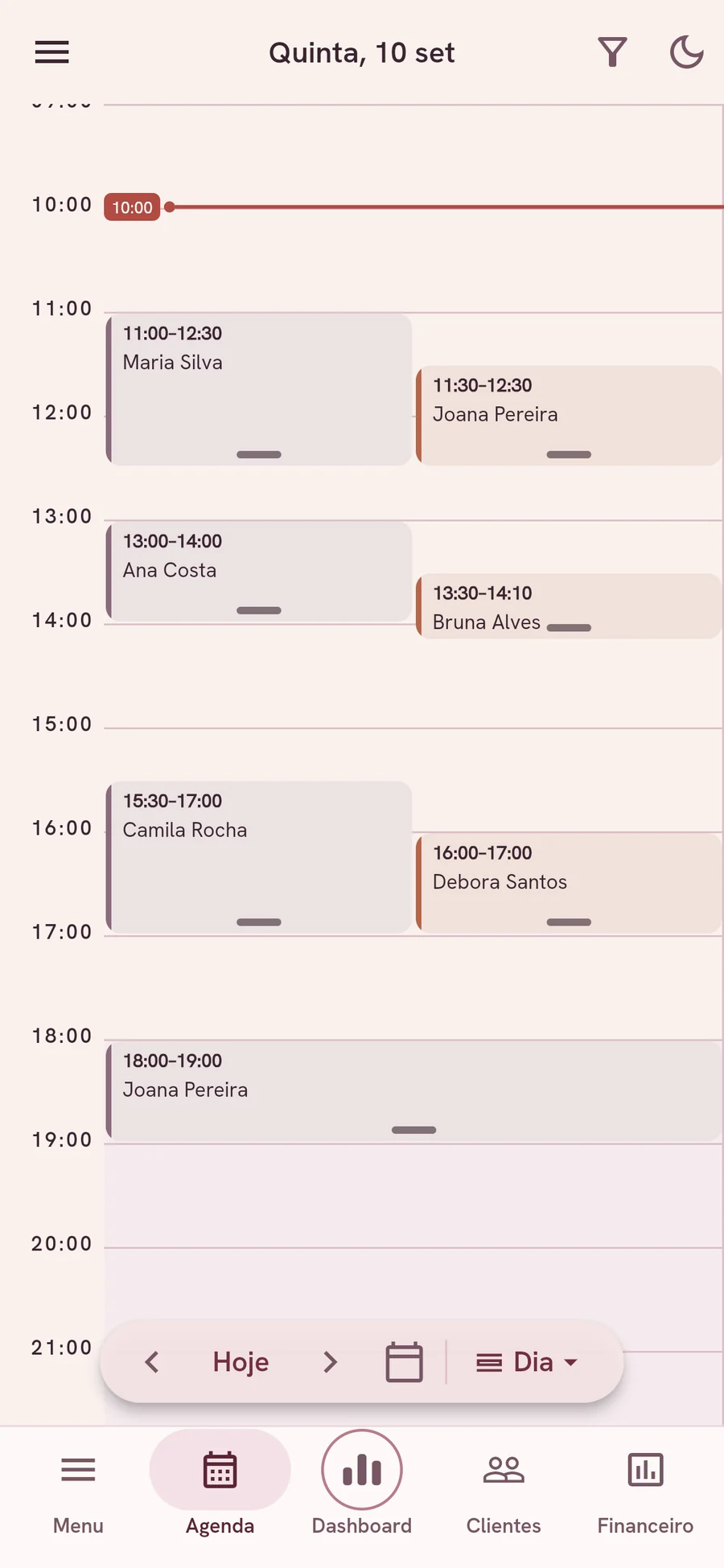 The same schedule on a phone, with the day's appointments one after another.